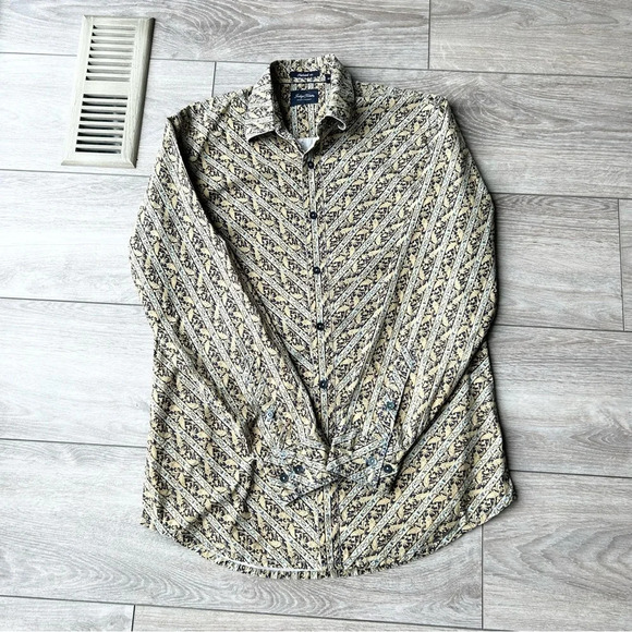 Indigo Palm Paisley Pattern Button Down Western Shirt - Picture 3 of 14